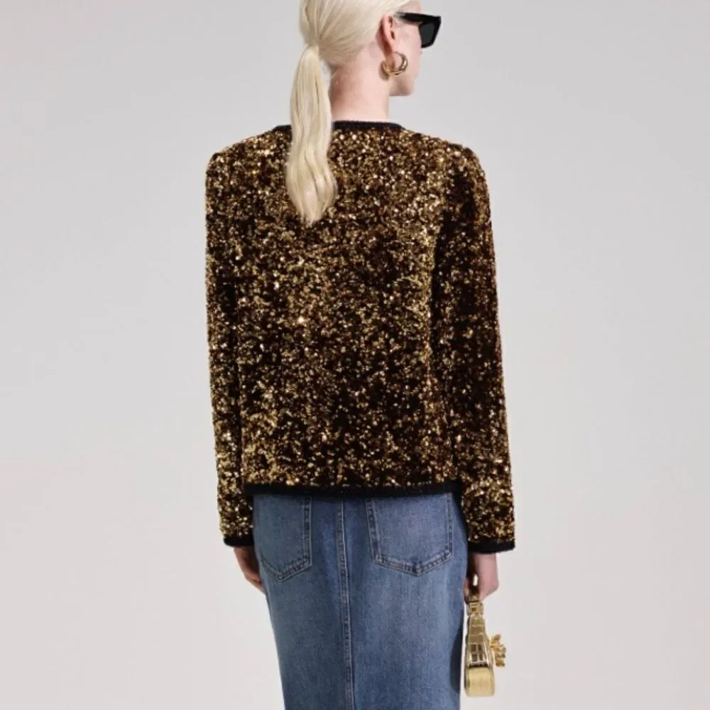 Self-Portrait Gold Sequined Jacket Blazer Size 2